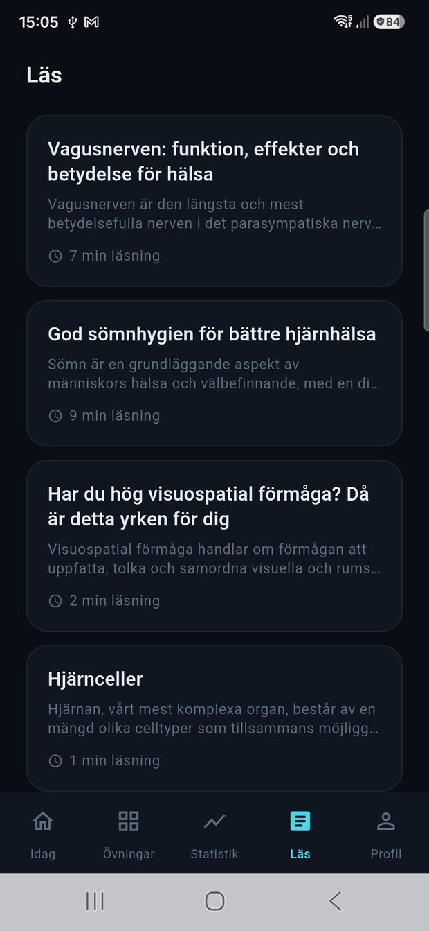 Läs-fliken med artiklar om hjärnan