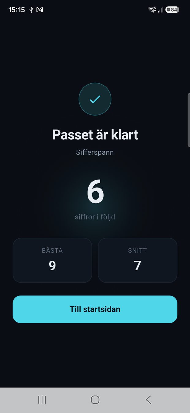 Resultatvyn efter ett avslutat pass